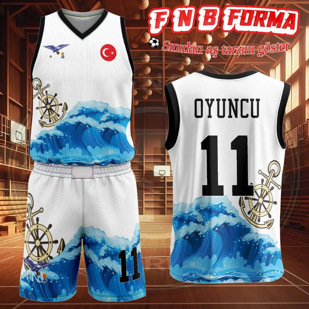 Deniz temalı beyaz mavi forma